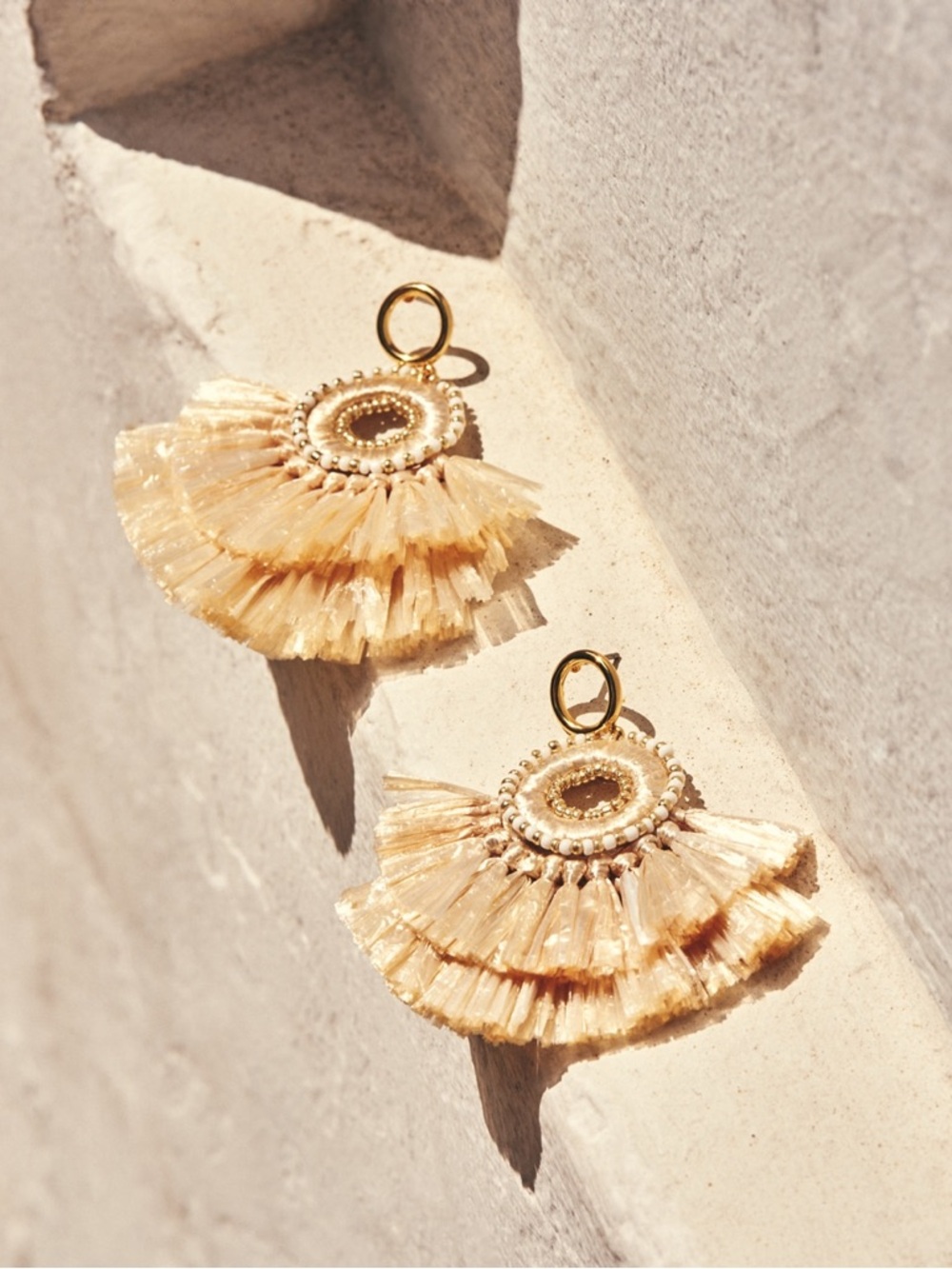 J CREW Natural Raffia Fan Tassel Earrings - AK966